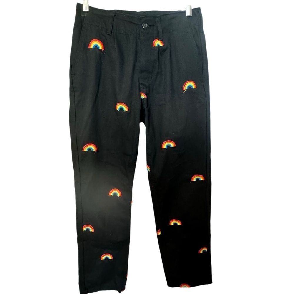 INGRID "IGGY" BERG Embroidered Rainbow Pride Black Jeans Size 28